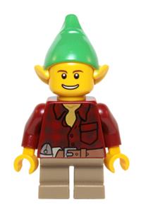 Elf Minifigure - Elf wearing a dark red flannel shirt - hol050