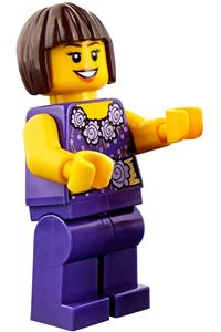 Female Dark Purple Blouse with Gold Sash and Flowers, Dark Purple Legs, Dark Brown Bob Cut Hair hol053