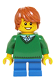 Green V-Neck Sweater, Blue Short Legs, Dark Orange Tousled Hair - hol058