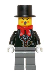 Caroler Man Minifigure - Male caroler wearing a tuxedo shirt with a gold watch fob - hol064