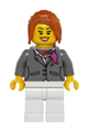 Dark Bluish Gray Jacket with Magenta Scarf, White Legs, Dark Orange Hair Ponytail Long with Side Bangs - hol068