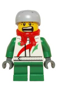 Octan - Jacket with Red and Green Stripe, Green Short Legs, Red Bandana, Helmet Sports with Vent Holes, Black Eye Corner Crinkles hol070b