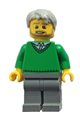 Green V-Neck Sweater, Dark Bluish Gray Legs, Light Bluish Gray Short Tousled Hair, Beard - hol071