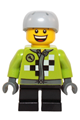 Lime Jacket with Wrench and Black and White Checkered Pattern, Short Black Legs, Sports Helmet with Vent Holes - hol073