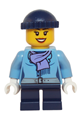 Medium Blue Jacket with Light Purple Scarf, Dark Blue Short Legs, Dark Blue Knit Cap - hol074