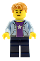 Boy wearing a bright light blue hoodie with a white star, dark blue legs, and medium nougat short tousled hair with side part - hol084
