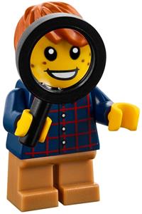 Boy in Plaid Shirt Minifigure - Minifigure wearing a plaid button shirt with medium nougat short legs and dark orange tousled hair - hol088
