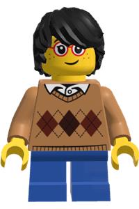 Boy - Medium Nougat Argyle Sweater, Short Blue Legs, Black Hair, Glasses hol104