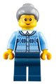 Grandmother - Fair Isle Sweater, Light Bluish Gray Hair with Top Knot Bun, Dark Blue Legs, Glasses - hol106