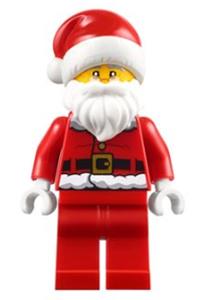 Santa Minifigure - Santa with red legs wearing a fur-lined jacket with a button and glasses - hol110