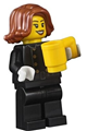 A female Firefighter with short, dark orange hair swept sideways wearing a fire-themed jacket with 8 buttons - hol119