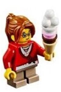 Girl with cropped sweater - Minifigure wearing a cropped sweater with bow, heart necklace, dark tan short legs, dark orange ponytail with side bangs, freckles, and glasses - hol127
