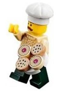 Chef Minifigure - Chef with a tan knit sweater, dark green legs, and a bushy moustache - hol129