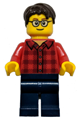 Plaid Flannel Shirt with Collar and 5 Buttons, Dark Blue Legs, Dark Brown Hair, Glasses - hol131a