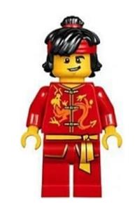 Dragon Dance Performer Minifigure - Dragon dance performer with a top knot, headband, and lopsided grin - hol133