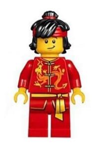 Dragon Dance Performer Minifigure - Dragon dance performer with a top knot and headband, sporting a scared or lopsided smile - hol135