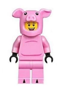 Dragon Dance Performer Minifigure - Dragon dance performer in a pig costume with no tail, open mouth smile showing white teeth and a red tongue - hol137