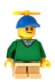 Boy with freckles wearing a green sweater, tan short legs, and a blue cap with a tiny yellow propeller - hol163