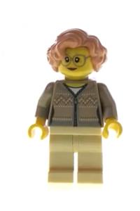 Grandmother Minifigure - Grandmother with nougat hair wearing glasses and a dark tan fair isle sweater - hol165