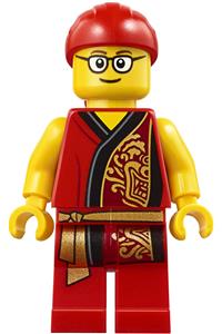 Lion Dance Musician, Red Head Wrap, Glasses, Red Robe with Gold Dragon hol180