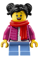 Child Girl, Black Hair, Red Scarf, Dark Pink Puffy Jacket, White Shirt, Medium Blue Short Legs - hol189
