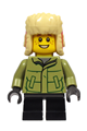 Boy - Olive Green Winter Jacket, Black Short Legs, Ushanka Hat - hol214