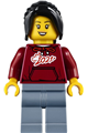 Woman with long black hair wearing a dark red '2021' shirt and sand blue legs - hol229