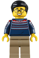Man wearing a dark blue sweater with dark tan legs, black hair, and glasses - hol231