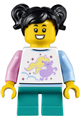 Girl child with black hair wearing a unicorn shirt and dark turquoise short legs - hol232