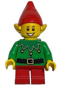Santa's Elf Minifigure - Elf wearing a red hat - hol257
