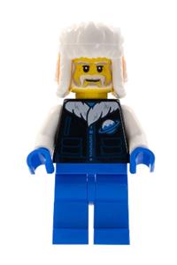 Old Man with Ushanka Hat Minifigure - Man wearing an orange ushanka hat, black ice planet coat, and blue legs - hol269