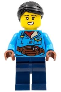 Woman Minifigure - Woman with black hair wearing a dark azure jacket and dark blue legs - hol270