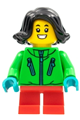 Child Girl, Bright Green Jacket, Black Hair, Red Short Legs - hol275