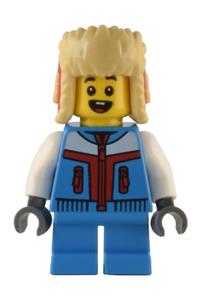 Child Minifigure - Child with a dark azure jacket wearing a red and tan ushanka hat - hol288