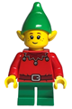Elf with a dark red scalloped collar with bells and a bright green hat - hol294