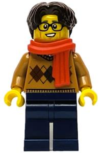 Wintertime Carriage Passenger - Male, Medium Nougat Argyle Sweater, Dark Blue Legs, Dark Brown Hair, Glasses, Red Scarf hol334