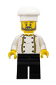 Chef with a dark bluish gray beard wearing a jacket with bright light orange trim, gold buttons, and dragon on back, with black legs - hol337