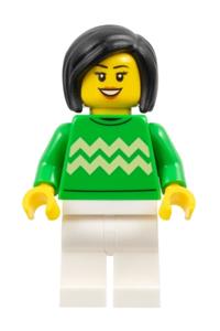 Woman - Bright Green Sweater with Bright Light Yellow Zigzag Lines, White Legs, Black Hair hol338