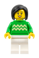 Woman - Bright Green Sweater with Bright Light Yellow Zigzag Lines, White Legs, Black Hair - hol338