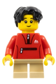 Boy wearing a red tracksuit jacket with tan short legs and black hair - hol342