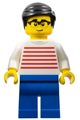 Man - White Sweater with Red Horizontal Stripes, Blue Legs, Black Hair, Glasses - hol343