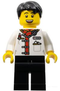 Waiter Minifigure - Male waiter with black hair wearing a white uniform jacket and black legs - hol345