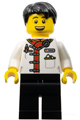 Male waiter with black hair wearing a white uniform jacket and black legs - hol345