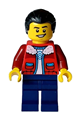 Man - Red Jacket with White Fleece Collar, Dark Blue Legs, Black Hair Ponytail - hol354