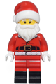 Santa wearing a fur-lined jacket with 2 wrinkles on back, red legs with black boots, and a Santa hat with molded red top - hol362