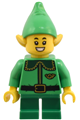 Elf with dark green collar and gold horn, featuring an open mouth smile - hol363