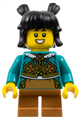Girl child with black hair in buns wearing a dark turquoise cheongsam bolero shrug and medium nougat short legs - hol371