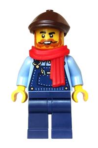 Holiday Express Train Driver - Holiday Express Train Driver wearing dark blue overalls, a dark brown flat cap, and a red scarf - hol379