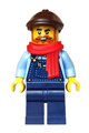 Holiday Express Train Driver wearing dark blue overalls, a dark brown flat cap, and a red scarf - hol379