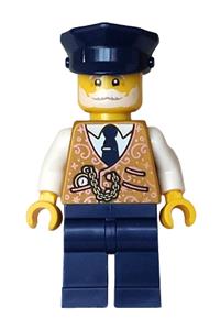 Holiday Express Train Conductor - Holiday Express Train Conductor wearing a pearl gold vest with dark blue legs and a dark blue hat - hol380